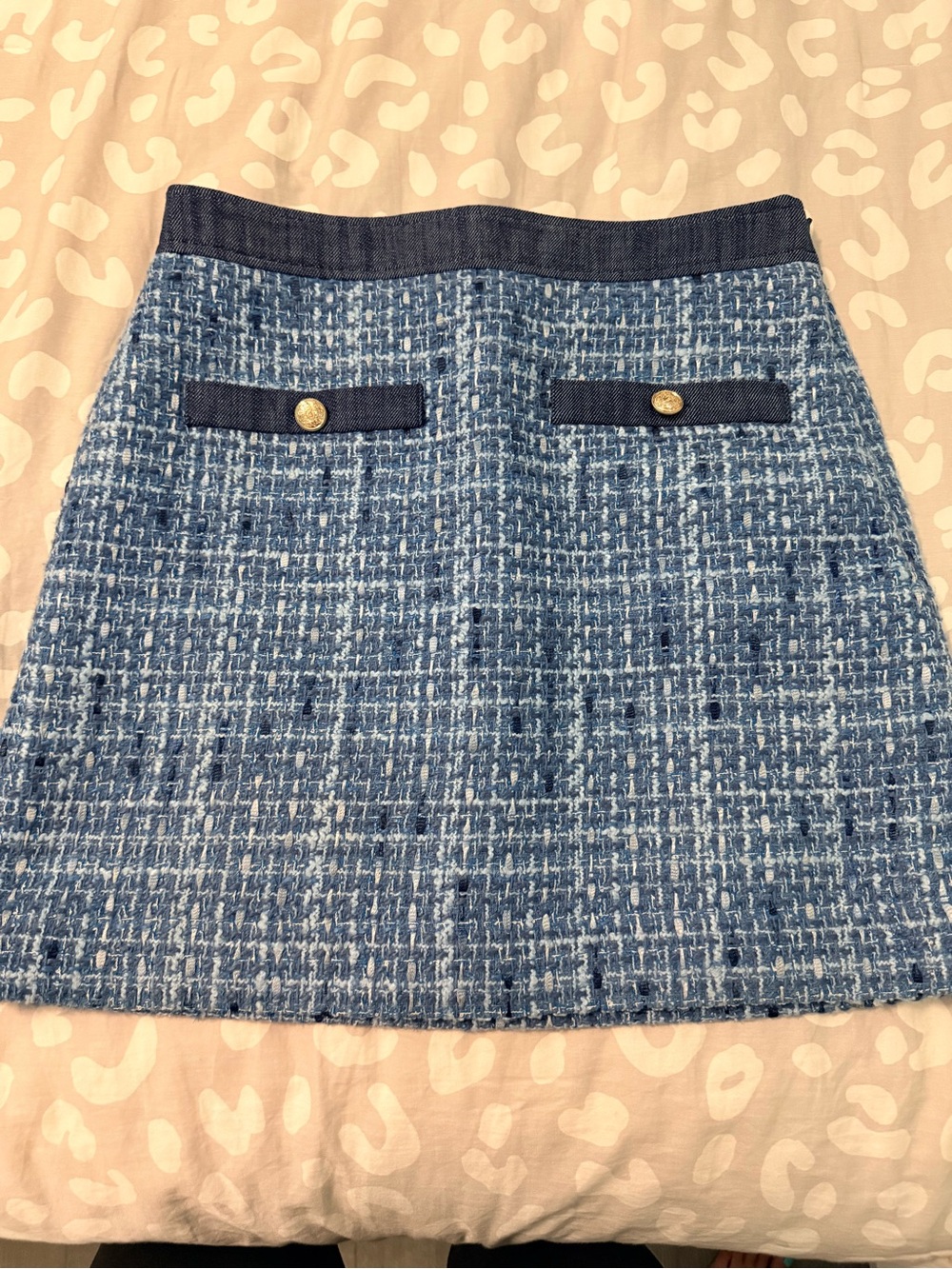 LOFT Blue Tweed Mini Skirt - Classic A-Line